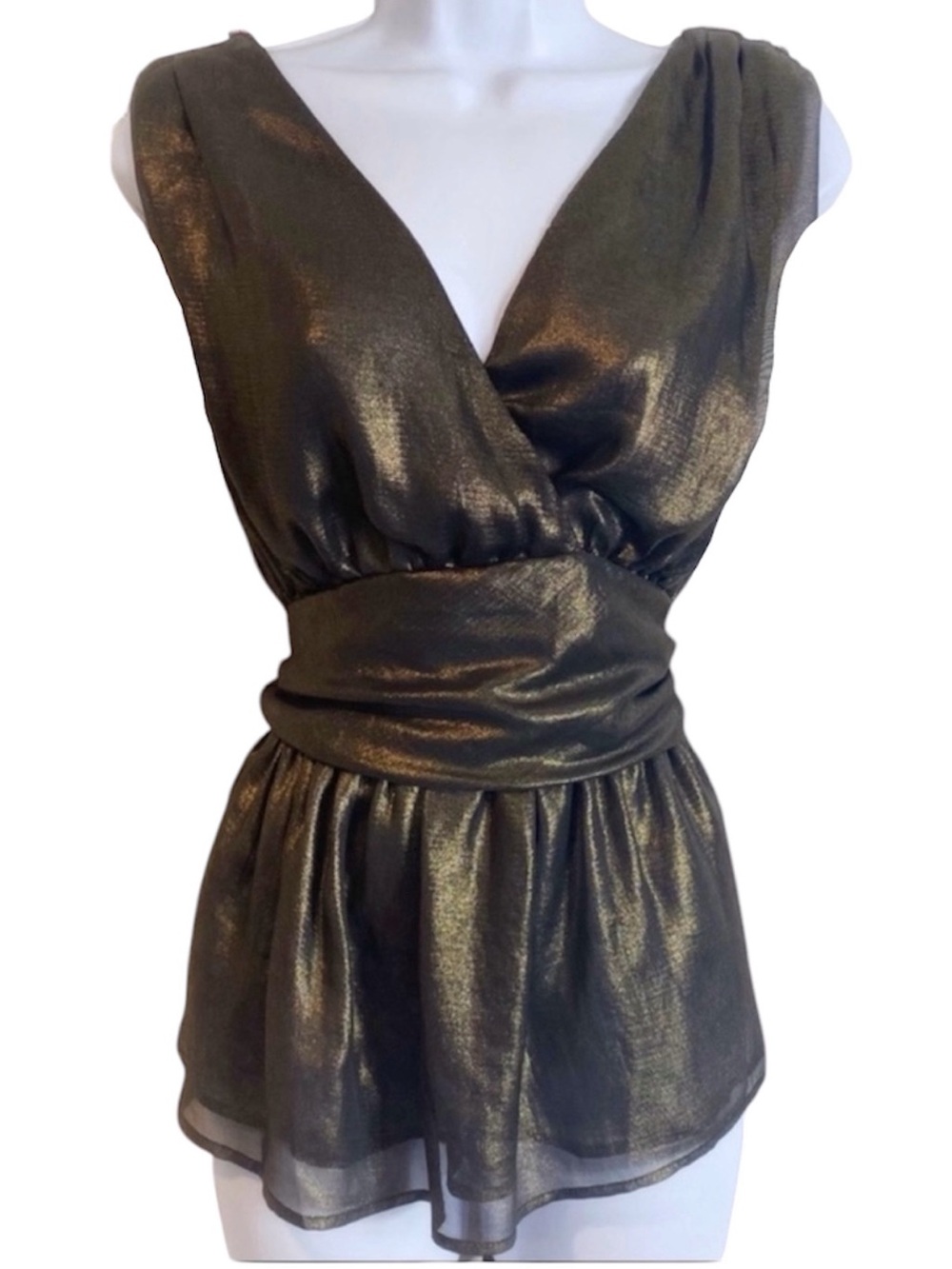 French Connection Black & Gold Tie Waist Club Date Night Top